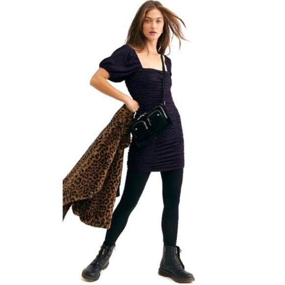 Free People She's In Parties Ruched Bodycon Dress in Navy Pink Polka Dot Size XS - Picture 14 of 14